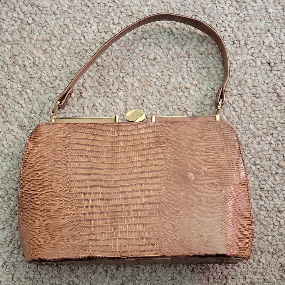 Vintage 1950's Sydney California Lizard Handbag with Gold Hardware